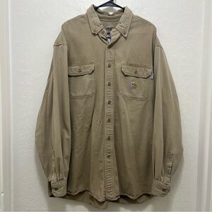 Carhartt FRS160 Flame-Resistant Long Sleeve Twill Pocket Shirt Khaki Size 2XL